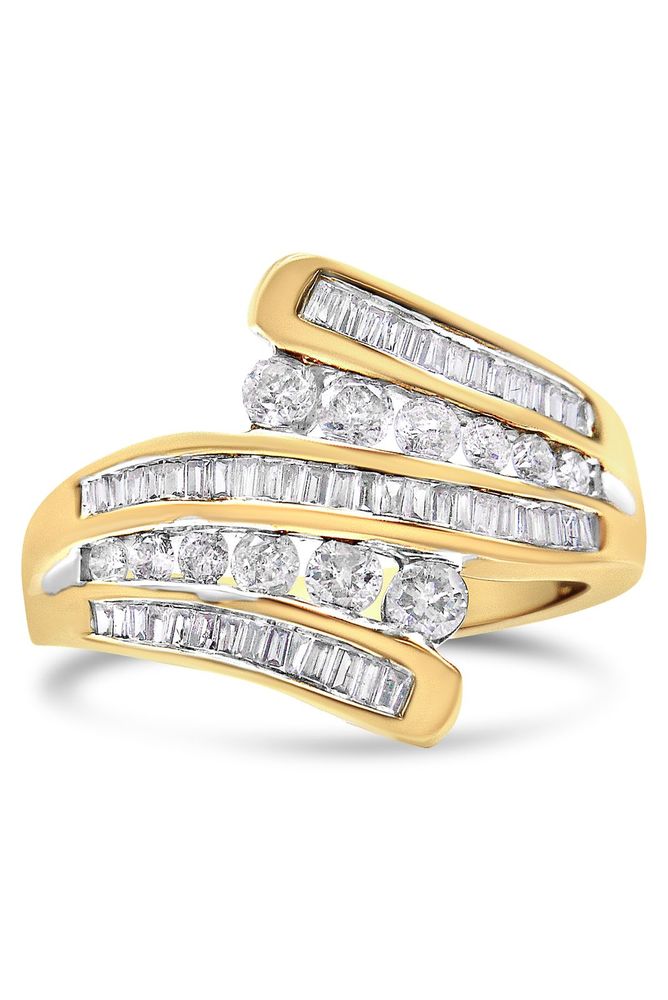 1 Cttw Round And Baguette-Cut Diamond Multi Row B… - image 1